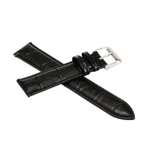 Faux leather watch strap in crocodile look with pin buckle (22mm) - black