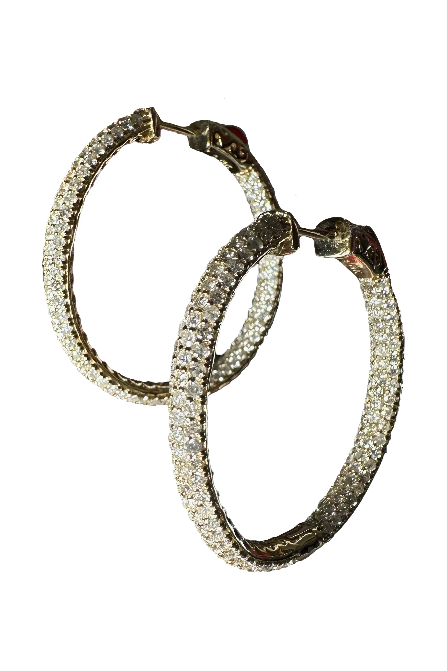 FC Creations Earrings 14K Gold 1.25" Round Inside Outside Pave Diamond Hoops |  Yellow Gold TW 4.56 Carats