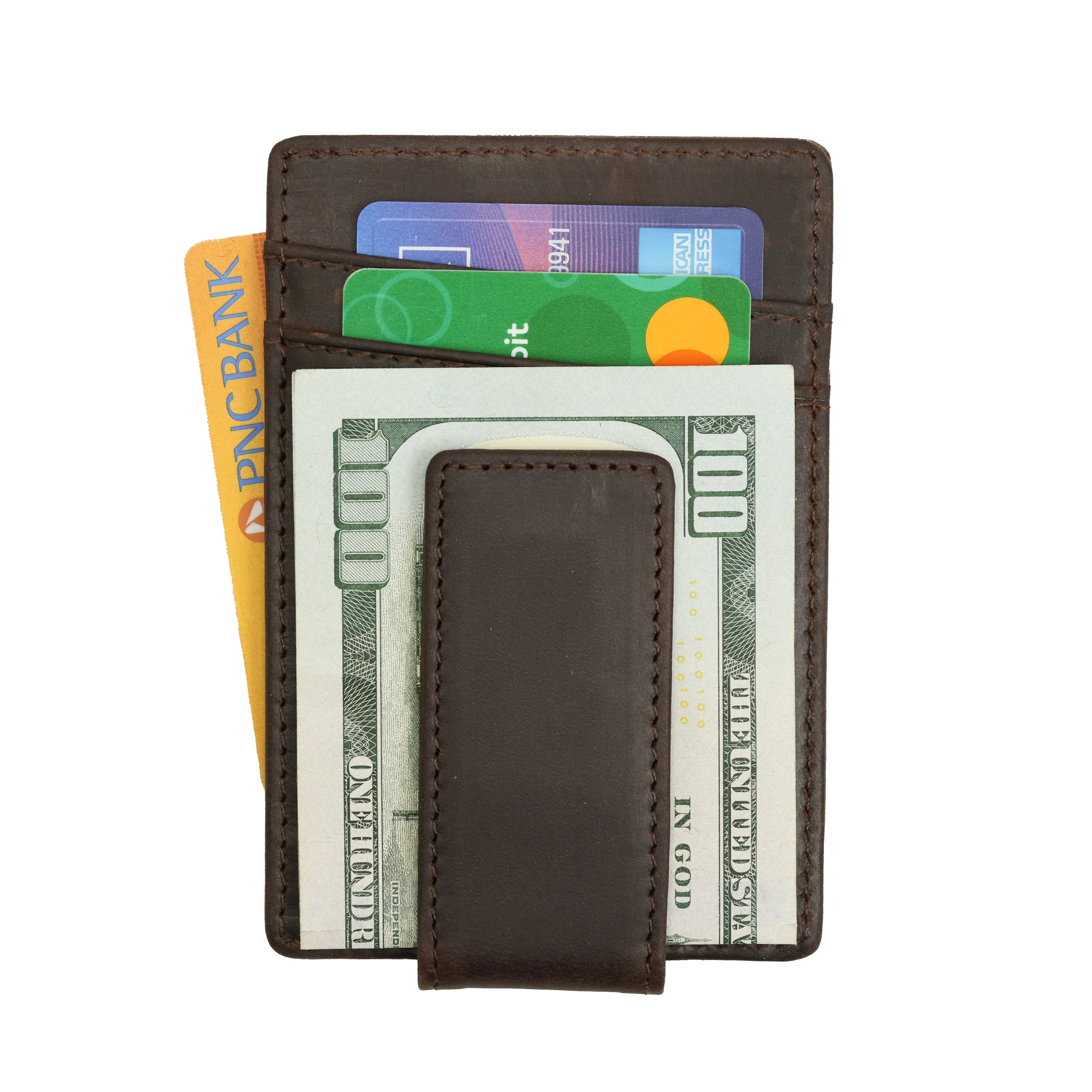 Genuine Leather Money Clip | Brown with ID