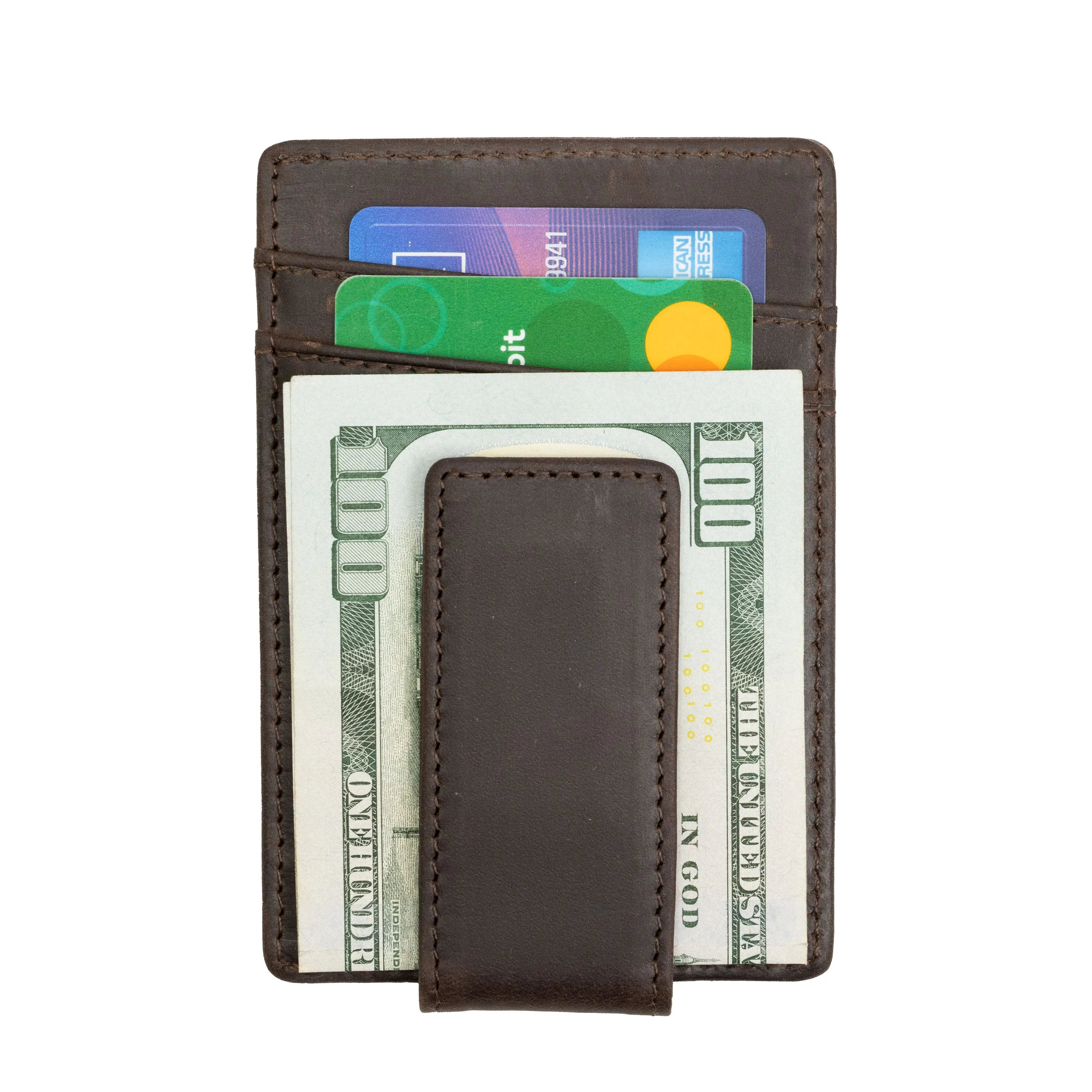 Genuine Leather Money Clip | Brown with ID