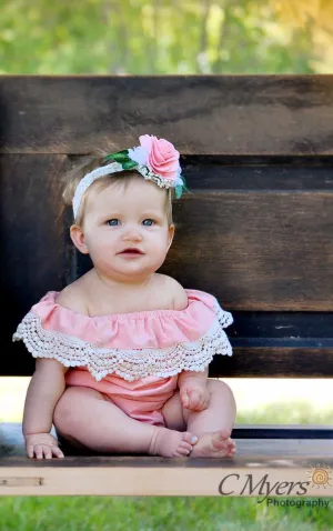 Girl's Off the Shoulder Crochet Romper Outfit