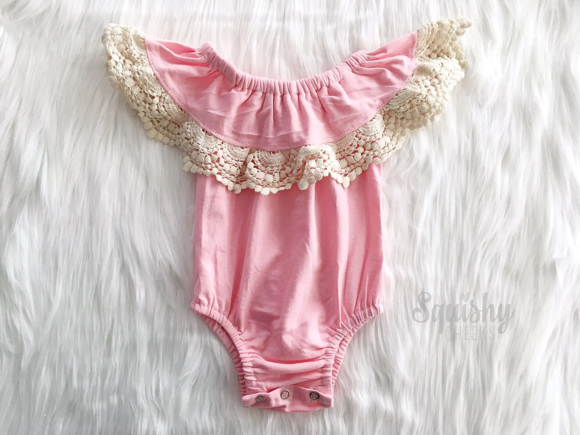 Girl's Off the Shoulder Crochet Romper Outfit