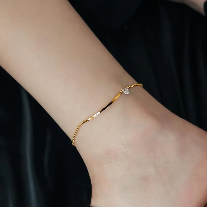 Gold Color Simple Fashion Zirconia Anklet for Women