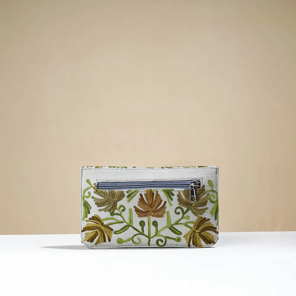 Grey - Original Chain Stitch Embroidery Leather Wallet