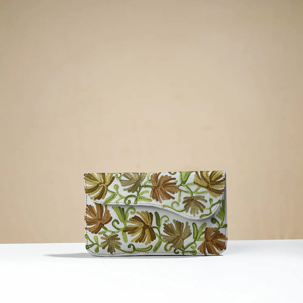 Grey - Original Chain Stitch Embroidery Leather Wallet