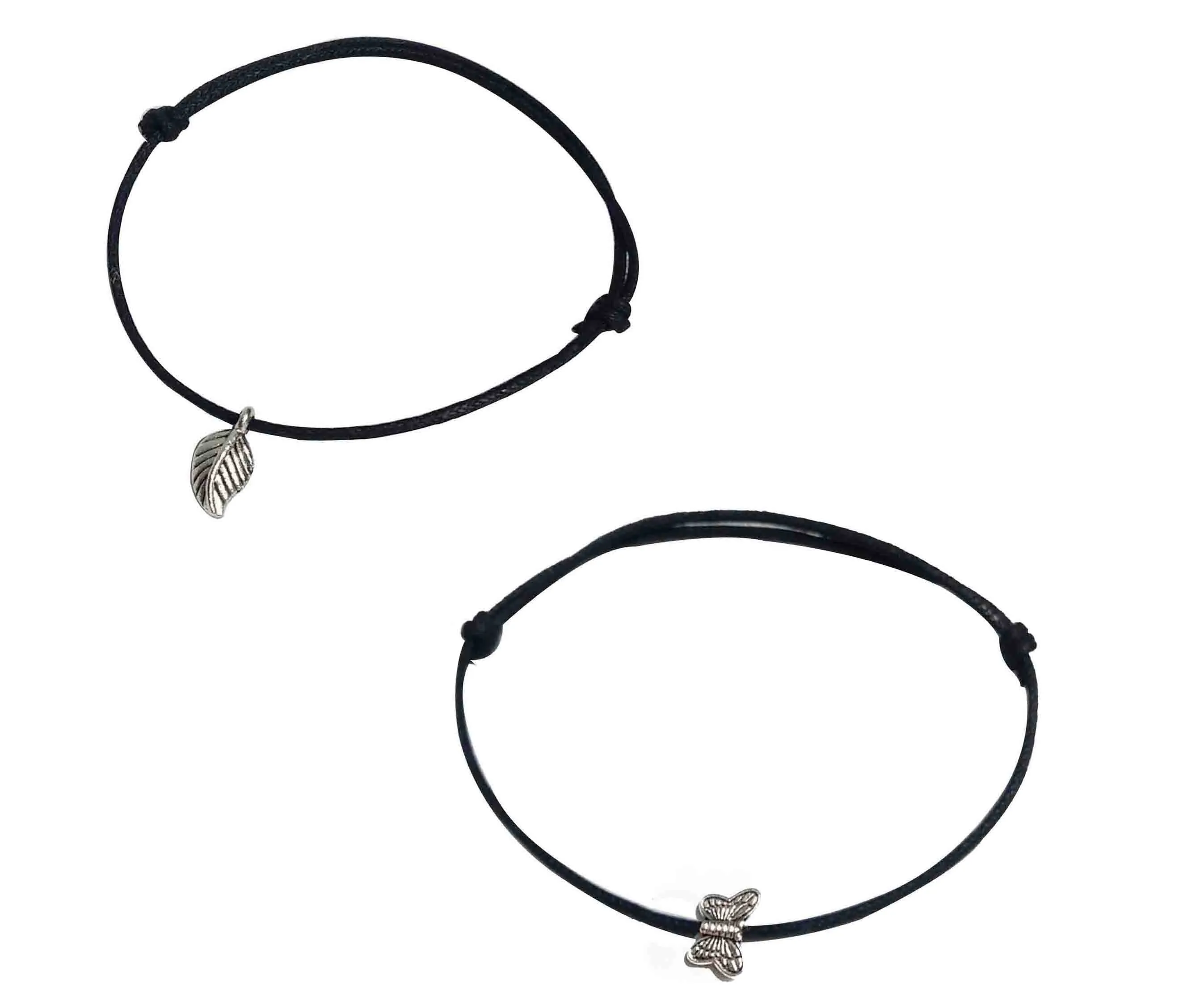 GURJARI JEWELLERS Women's Oxidized Anklet with Adjustable 'Leaf Butterflies' Hanging (Black Thread)