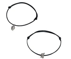 GURJARI JEWELLERS Women's Oxidized Anklet with Adjustable 'Leaf Butterflies' Hanging (Black Thread)