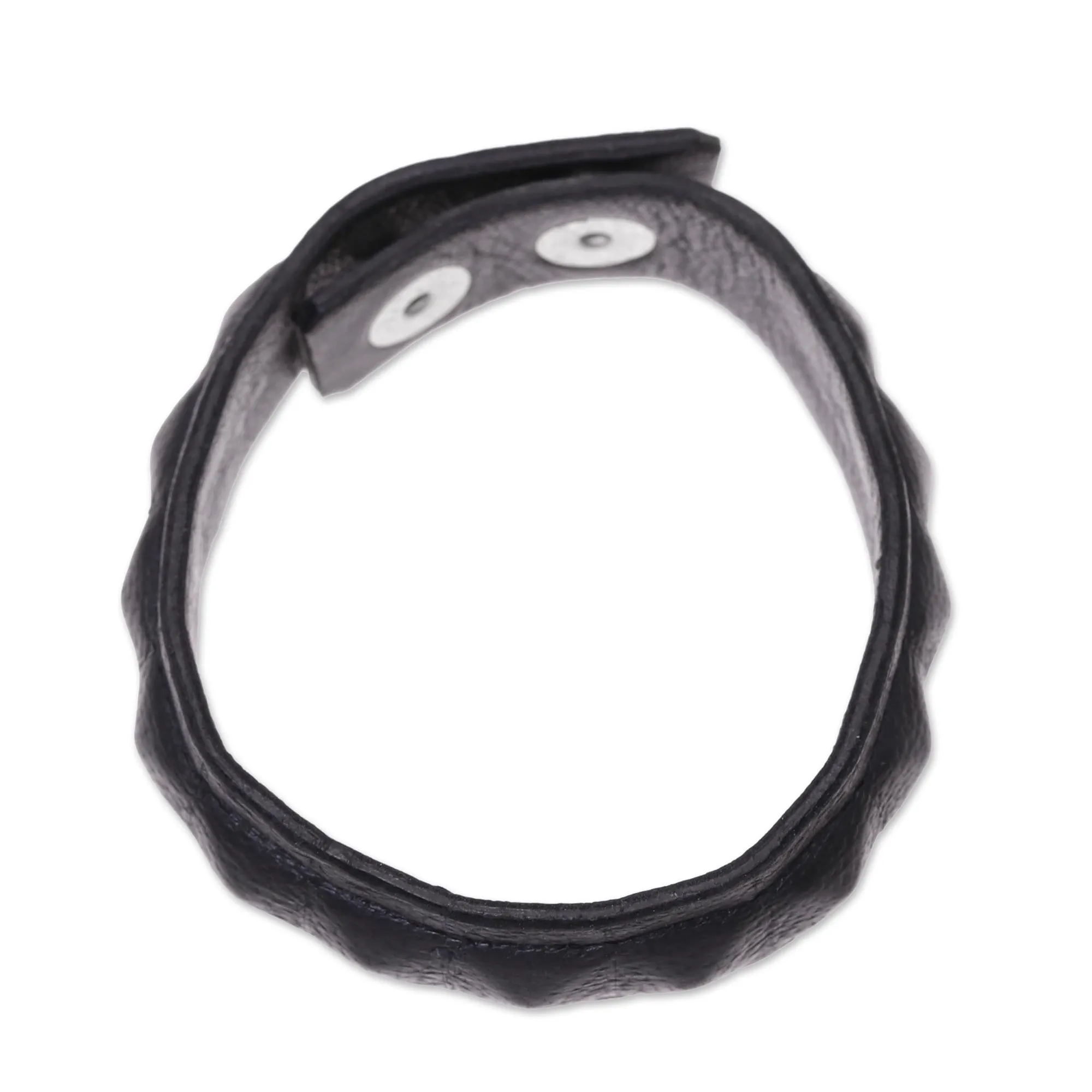 Handcrafted Men's Black Leather Edgy Wristband Bracelet - Dark Style | NOVICA