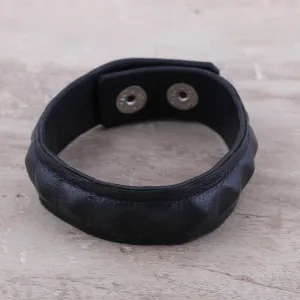 Handcrafted Men's Black Leather Edgy Wristband Bracelet - Dark Style | NOVICA