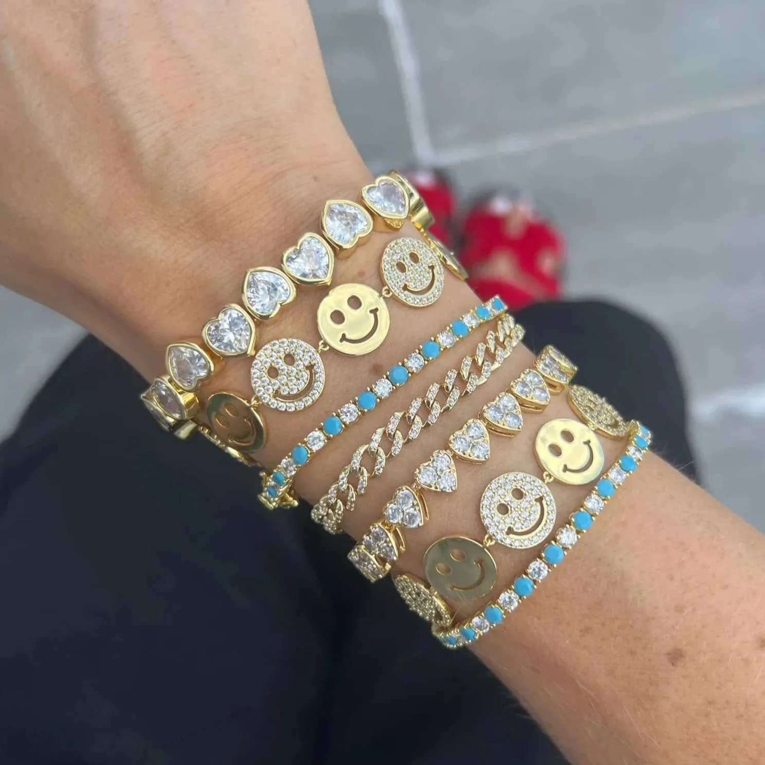 Ibiza 1 Turquoise and 1 Diamond Pattern CZ’s 4 Prong Tennis Bracelet