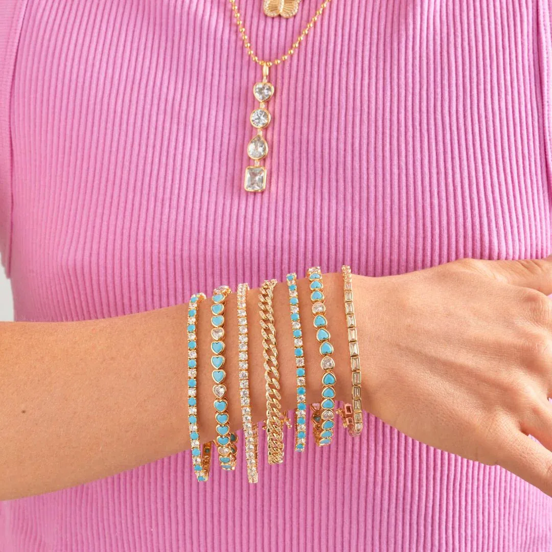 Ibiza 1 Turquoise and 1 Diamond Pattern CZ’s 4 Prong Tennis Bracelet