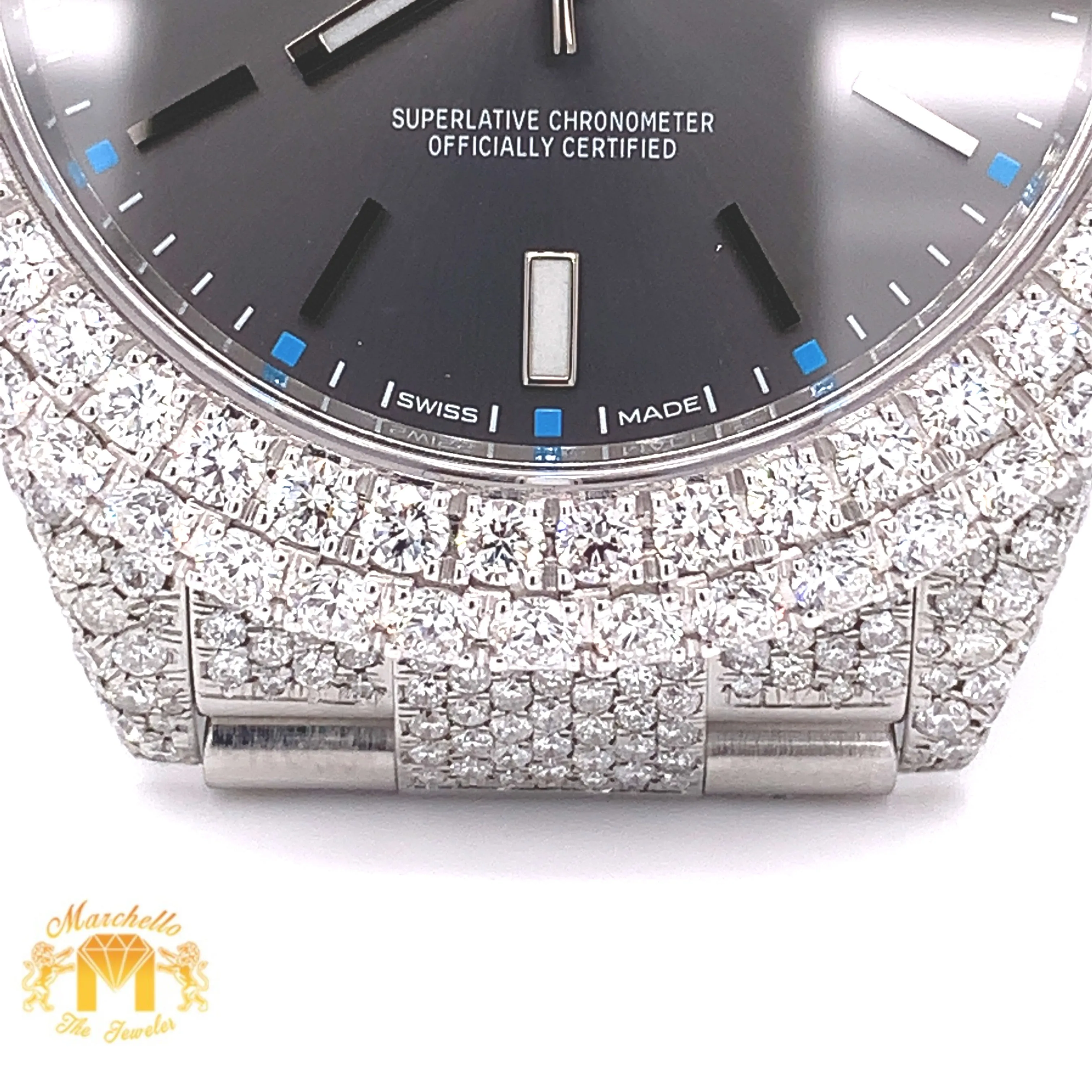 Iced Out Rolex Oyster Perpetual Diamond Watch with Stainless Steel Oyster Bracelet (39 mm, gray dial)