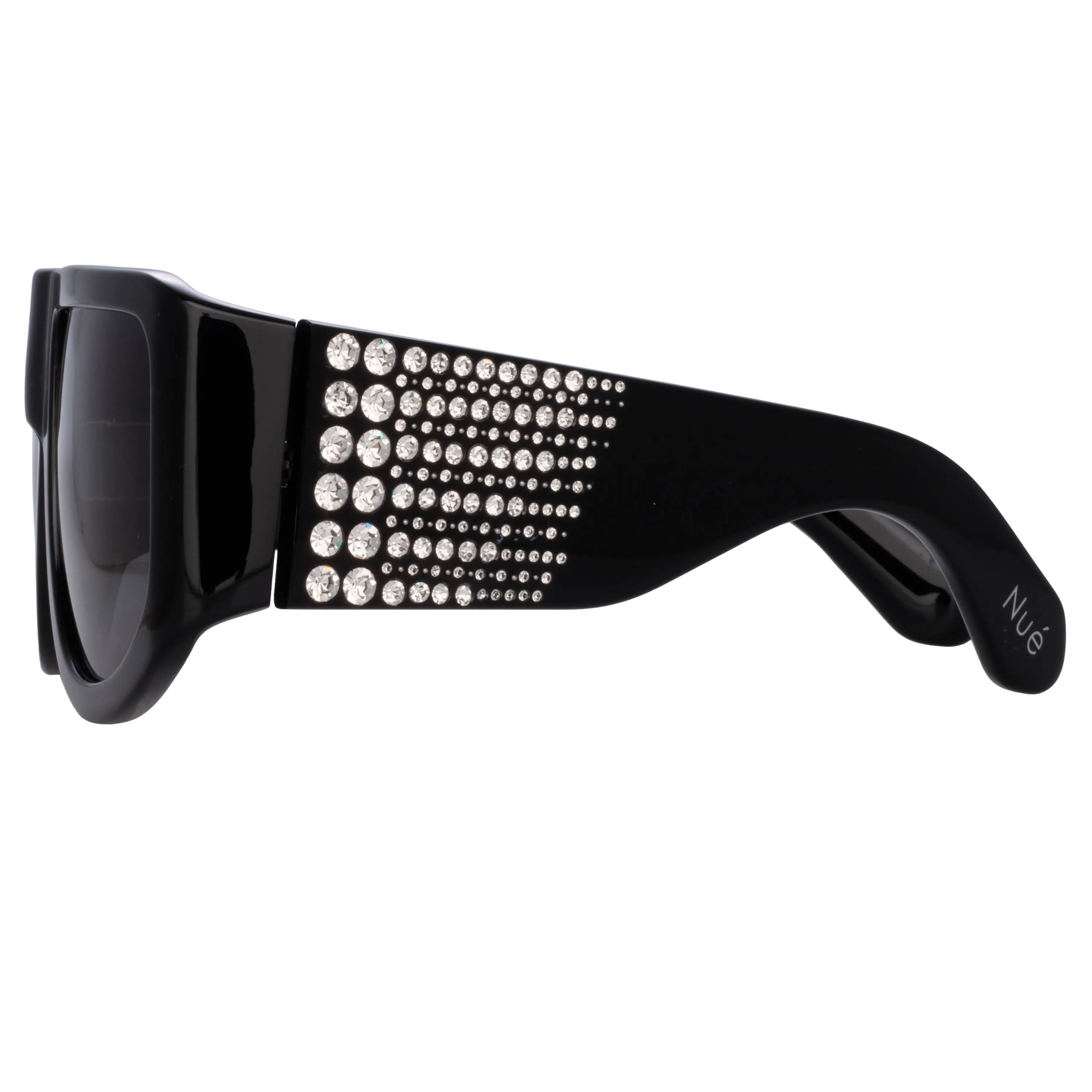 'IT Girl' with Crystals, Oversized Sunglasses in Black | NUE STUDIO x LINDA FARROW