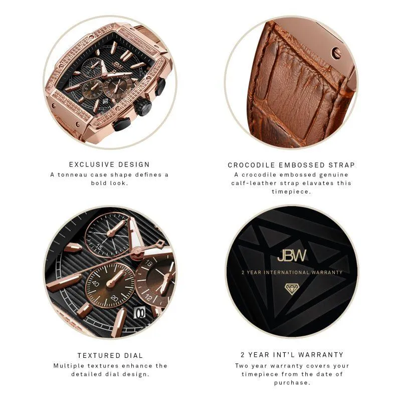 Jbw Luxury Echelon Watch With Leather Band 0.28 Ctw Diamond Wrist Men's Watch - Brown - J6379