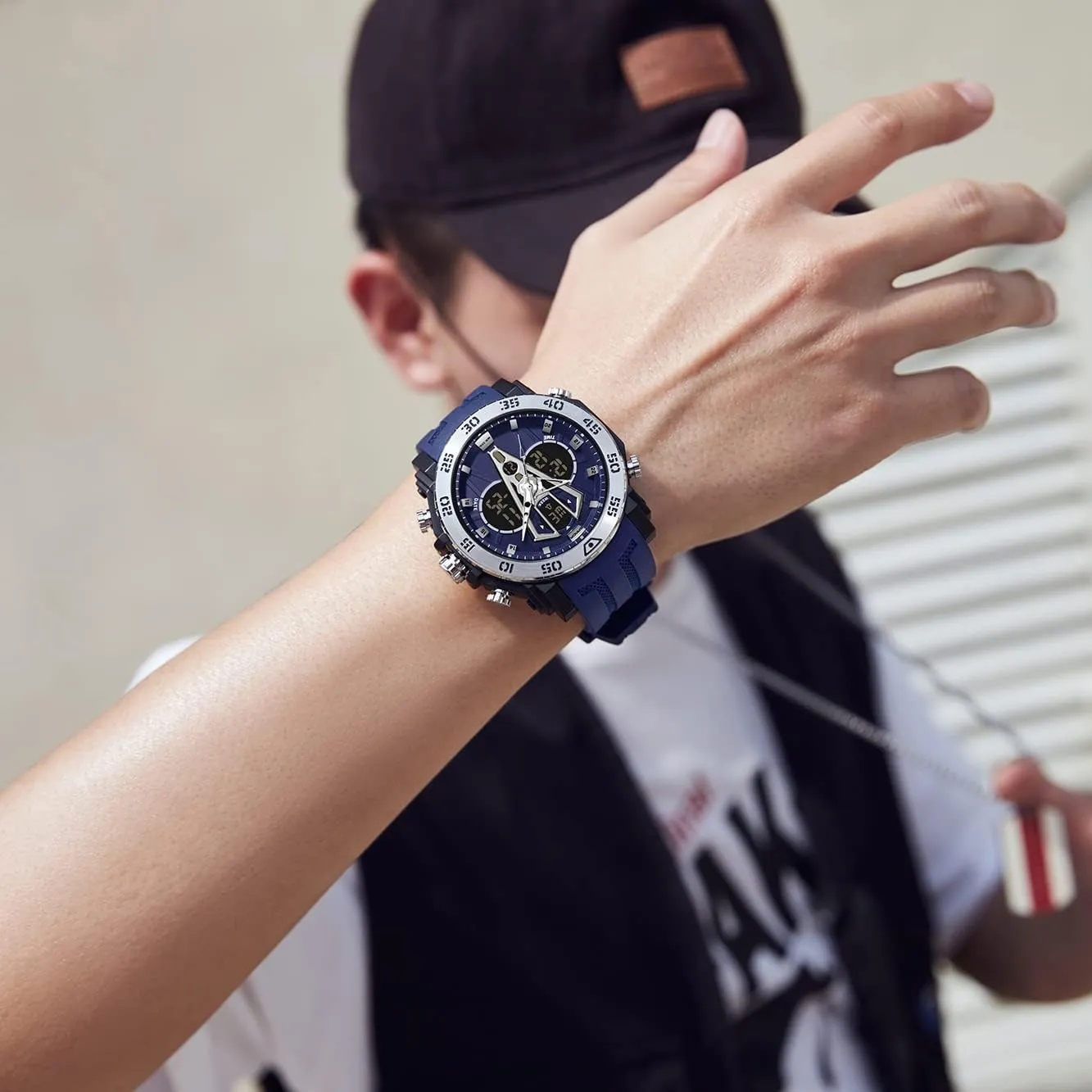 KXAITO Men's Stainless Steel case Sports Watch Military Watch Outdoor LED Stopwatch Digital Electronic Large Dual Display Waterproof Tactical Army Wrist Watches for Men