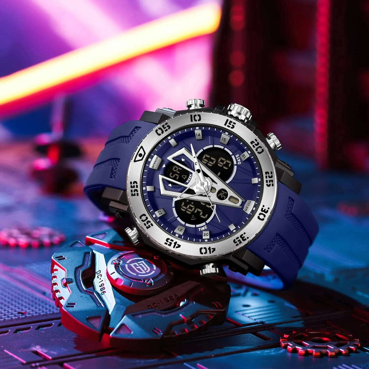 KXAITO Men's Stainless Steel case Sports Watch Military Watch Outdoor LED Stopwatch Digital Electronic Large Dual Display Waterproof Tactical Army Wrist Watches for Men