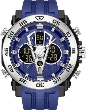 KXAITO Men's Stainless Steel case Sports Watch Military Watch Outdoor LED Stopwatch Digital Electronic Large Dual Display Waterproof Tactical Army Wrist Watches for Men