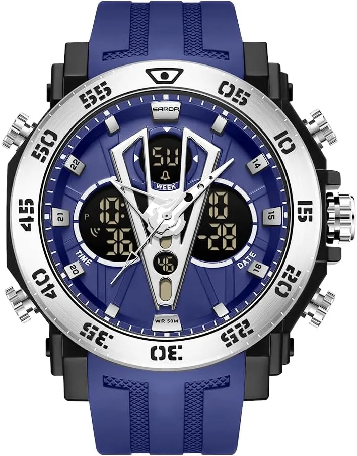 KXAITO Men's Stainless Steel case Sports Watch Military Watch Outdoor LED Stopwatch Digital Electronic Large Dual Display Waterproof Tactical Army Wrist Watches for Men
