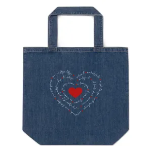 Love in Many Languages organic denim tote bag
