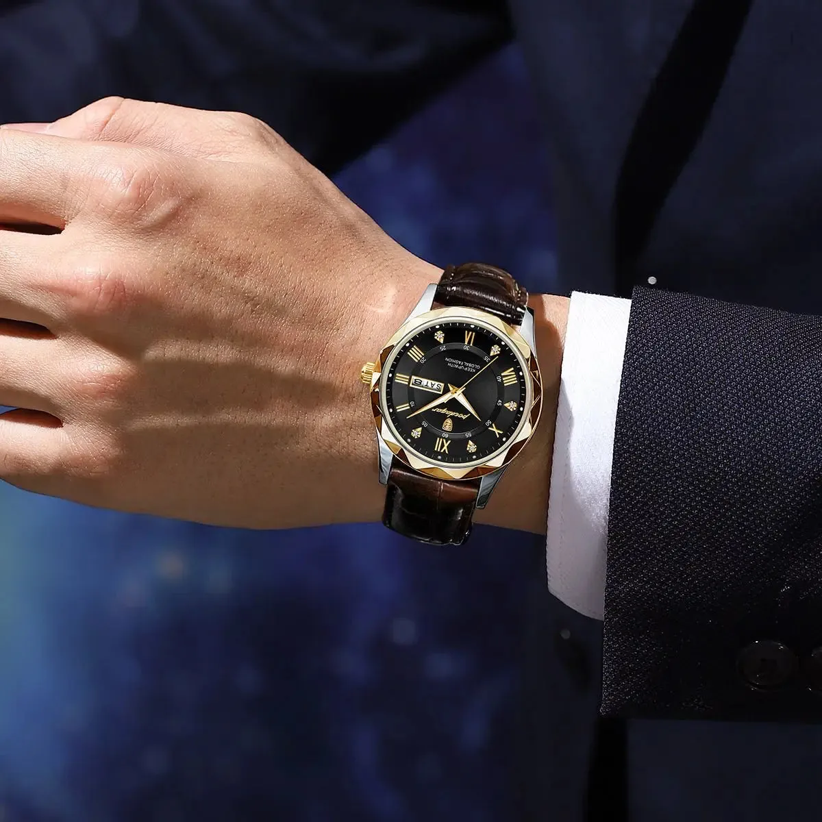 Luxury Businessman's Wristwatch: Waterproof, Luminous, Date and Week Display, Quartz Clock, Leather Men's Watch
