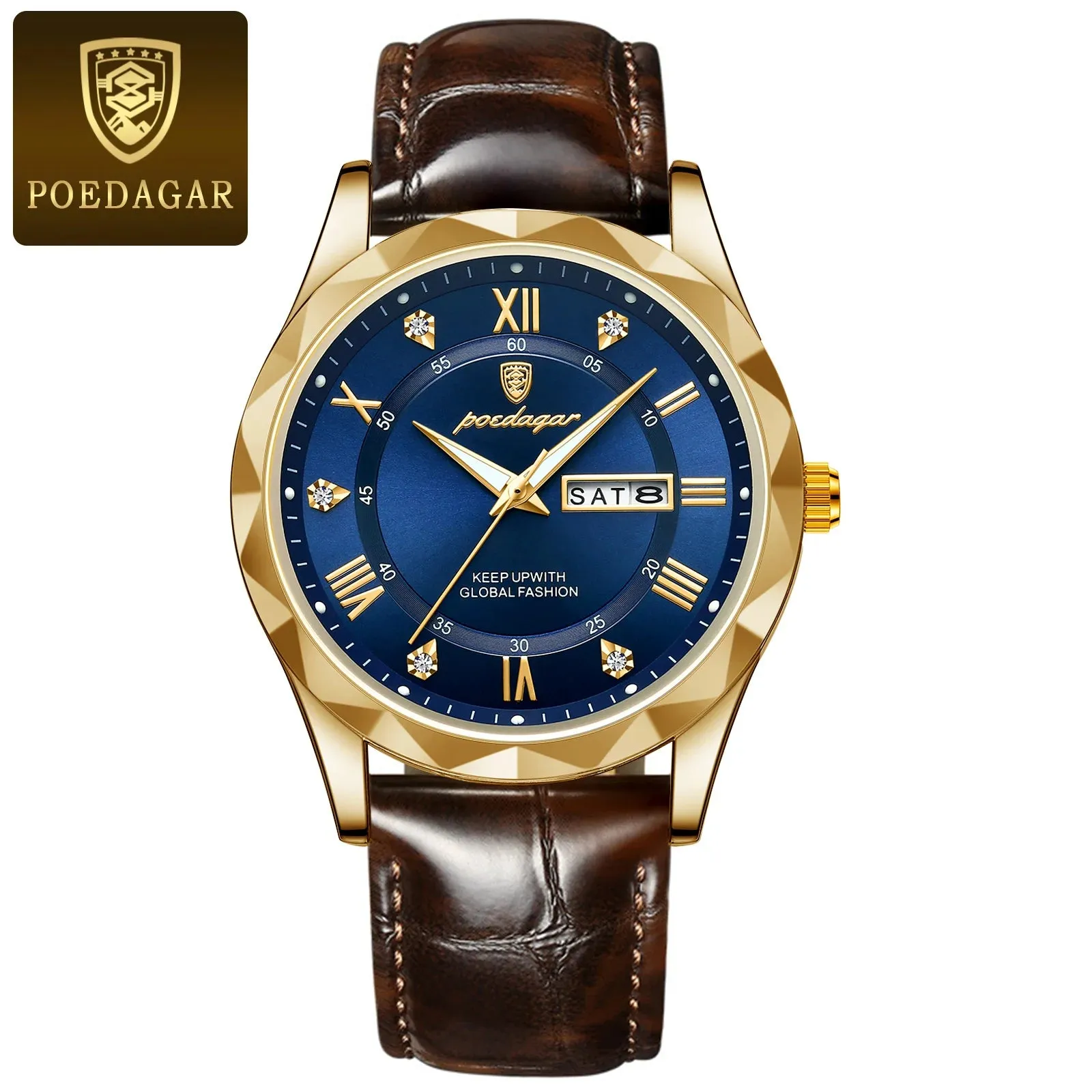 Luxury Businessman's Wristwatch: Waterproof, Luminous, Date and Week Display, Quartz Clock, Leather Men's Watch
