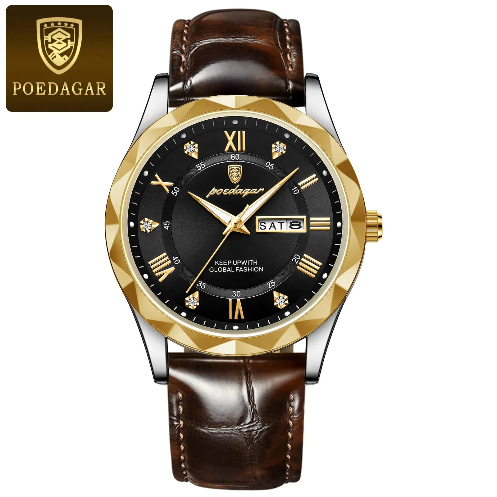 Luxury Businessman's Wristwatch: Waterproof, Luminous, Date and Week Display, Quartz Clock, Leather Men's Watch