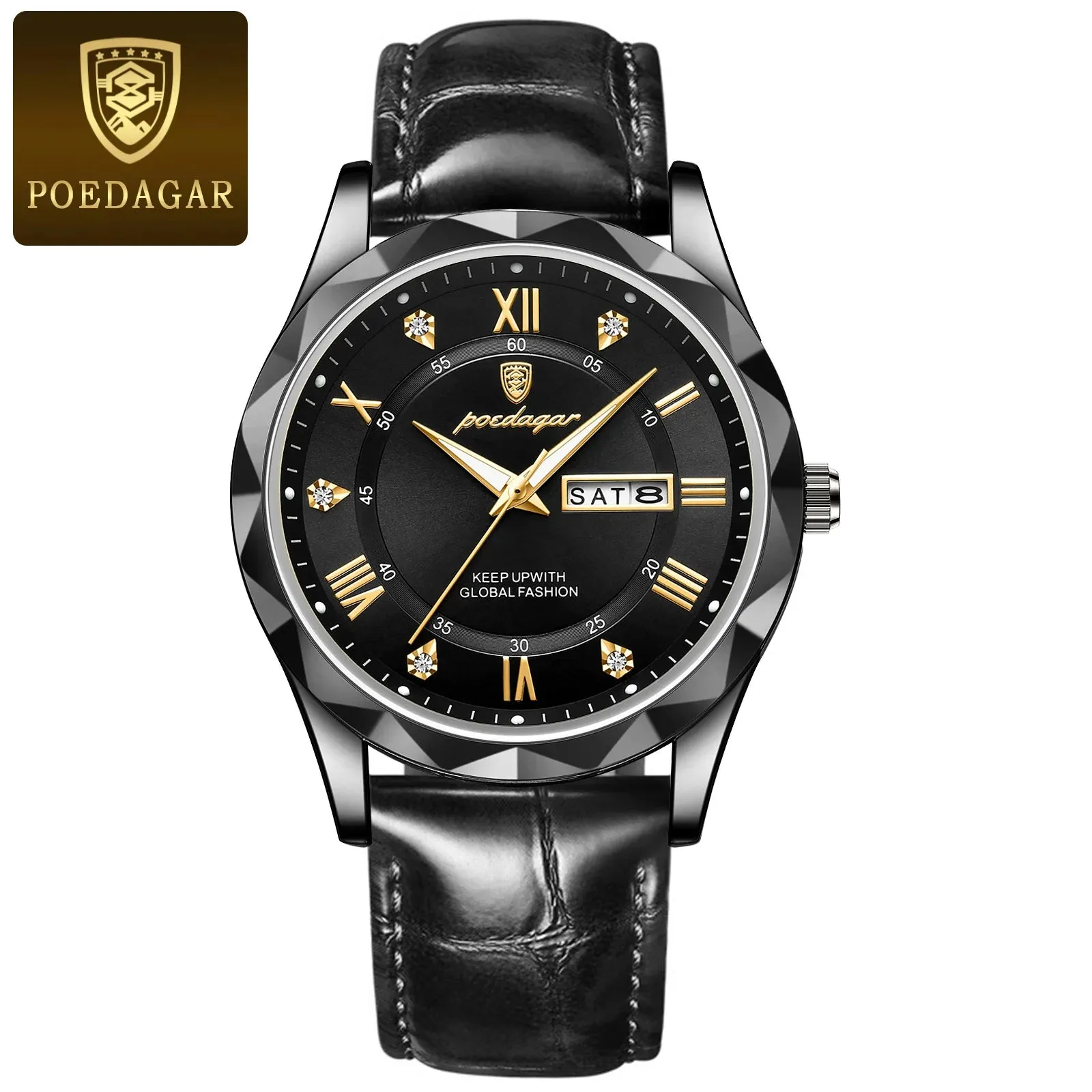 Luxury Businessman's Wristwatch: Waterproof, Luminous, Date and Week Display, Quartz Clock, Leather Men's Watch