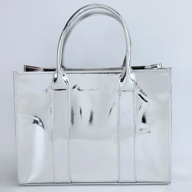 Luxury The Tote Bag Metallic Shine Spacious Handheld Handbag #22