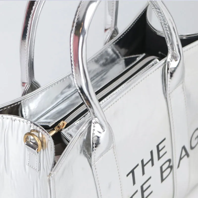 Luxury The Tote Bag Metallic Shine Spacious Handheld Handbag #22