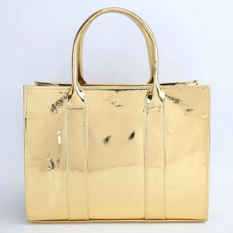 Luxury The Tote Bag Metallic Shine Spacious Handheld Handbag #22