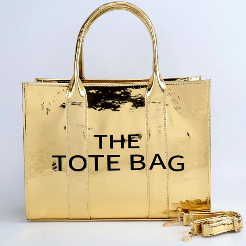 Luxury The Tote Bag Metallic Shine Spacious Handheld Handbag #22