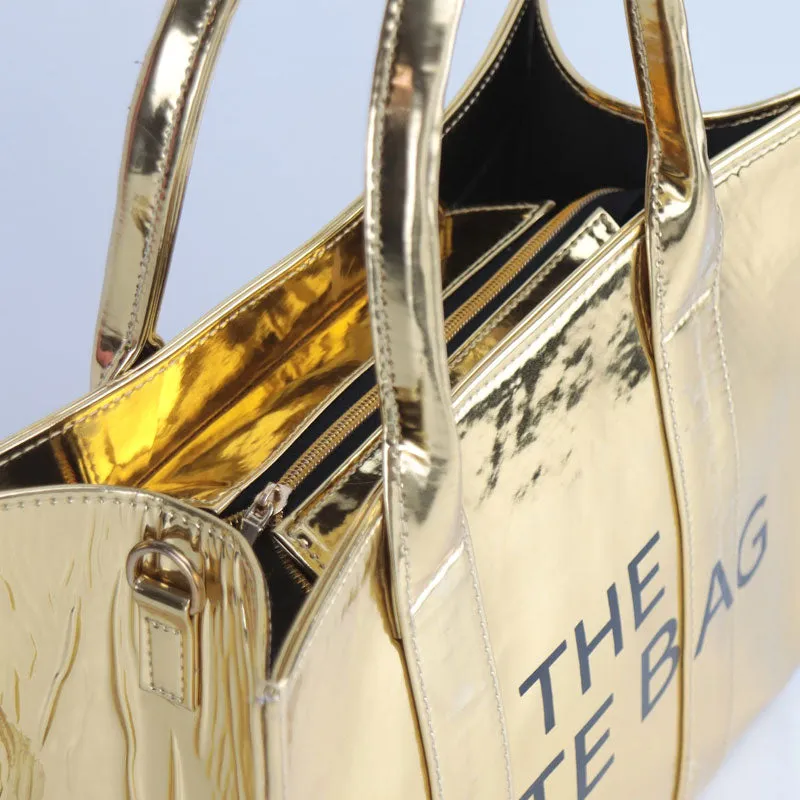 Luxury The Tote Bag Metallic Shine Spacious Handheld Handbag #22