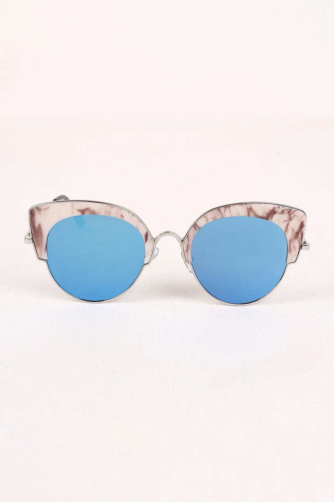 Marble Accent Plastic Frame Cat Eye Mirrored Sunglasses
