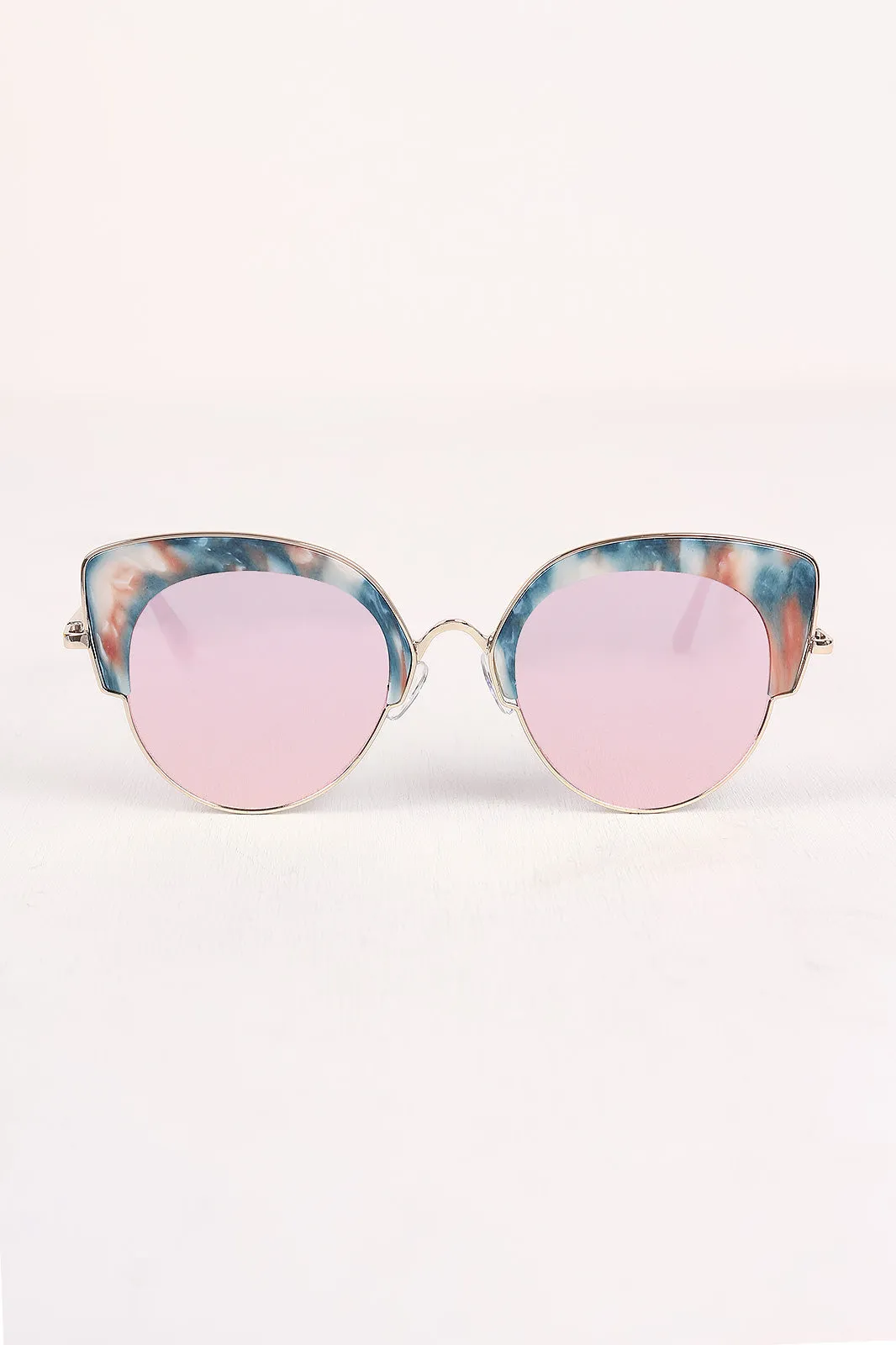 Marble Accent Plastic Frame Cat Eye Mirrored Sunglasses