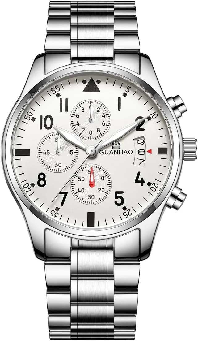 Men's Watches Large Face with Date,Casual Watches for Men,Chronograph Sport Waterproof Business Dress Analog Quartz Men's Wristwatches Reloj De Hombre