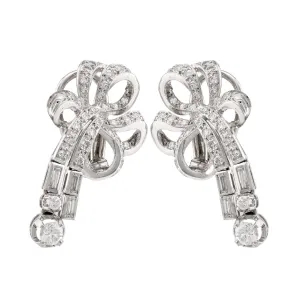 Mid Century Diamond Platinum Ribbon Earrings