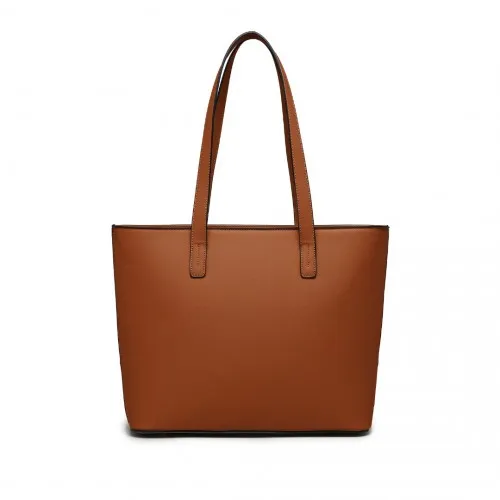 Miss Lulu 3 Piece Leather Look Tote Bag Set - Beige and Brown | Elegant & Versatile