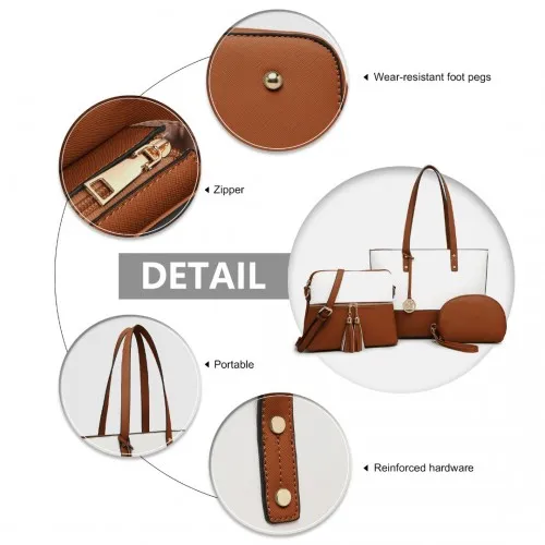 Miss Lulu 3 Piece Leather Look Tote Bag Set - Beige and Brown | Elegant & Versatile