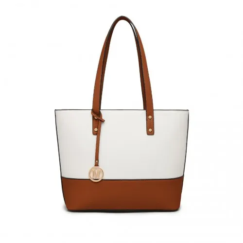 Miss Lulu 3 Piece Leather Look Tote Bag Set - Beige and Brown | Elegant & Versatile
