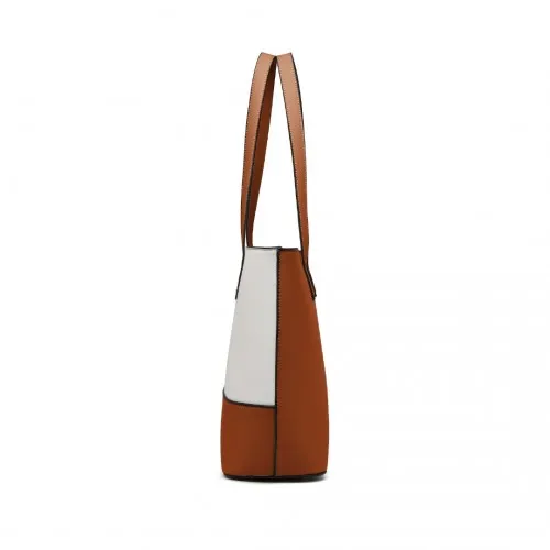 Miss Lulu 3 Piece Leather Look Tote Bag Set - Beige and Brown | Elegant & Versatile