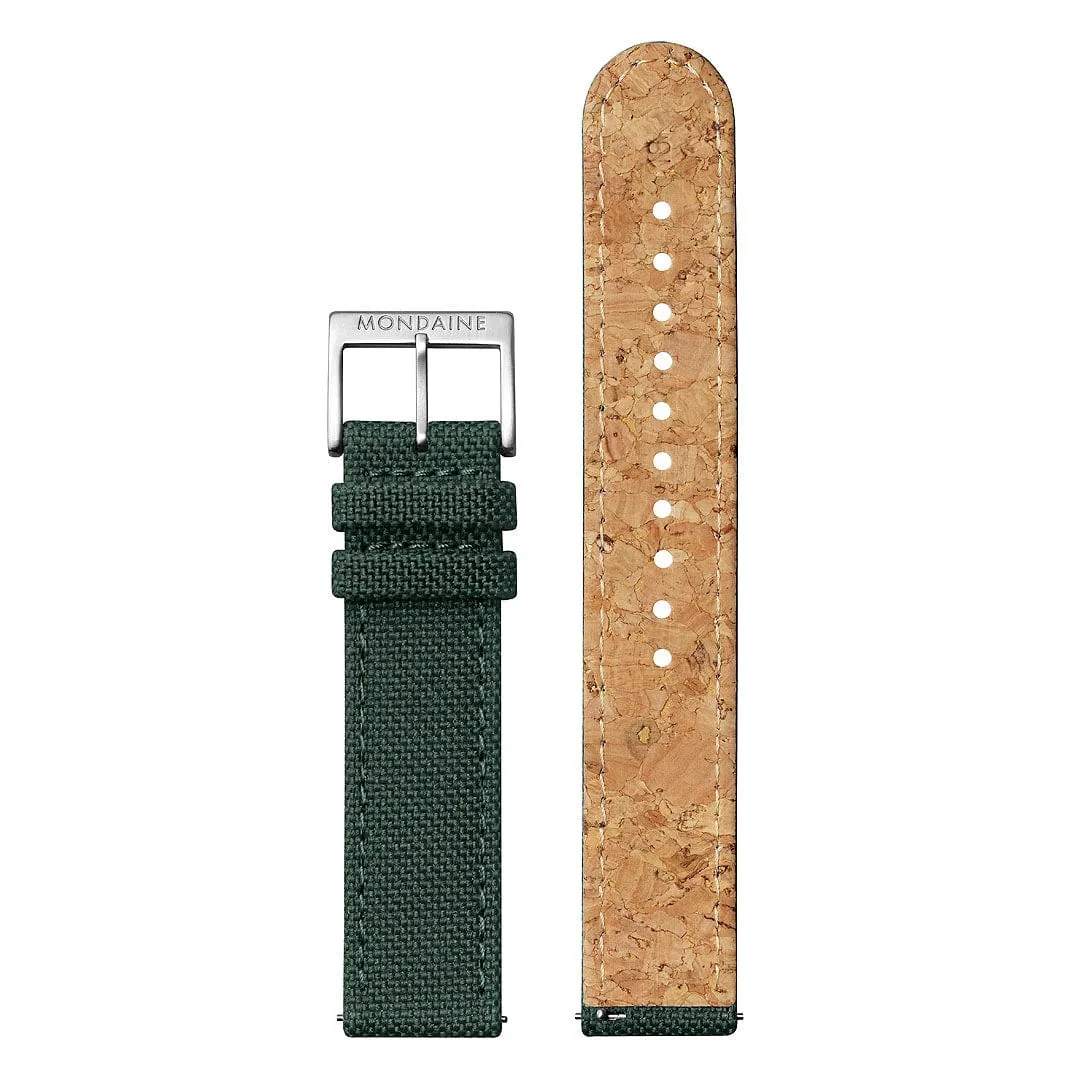 MONDAINE CLASSIC PETITE SILVER-CASE WATCH WITH FOREST GREEN SUSTAINABLE-STRAP A660.30314.60SBF  36MM
