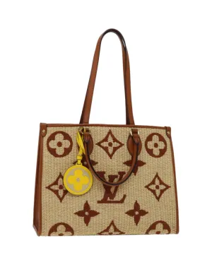 Monogram Raffia On The Go MM Bag 2way Beige LV Auth