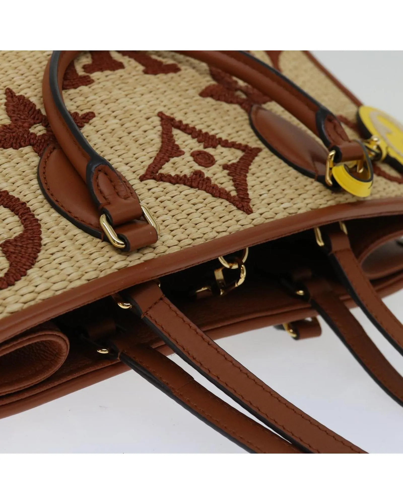 Monogram Raffia On The Go MM Bag 2way Beige LV Auth