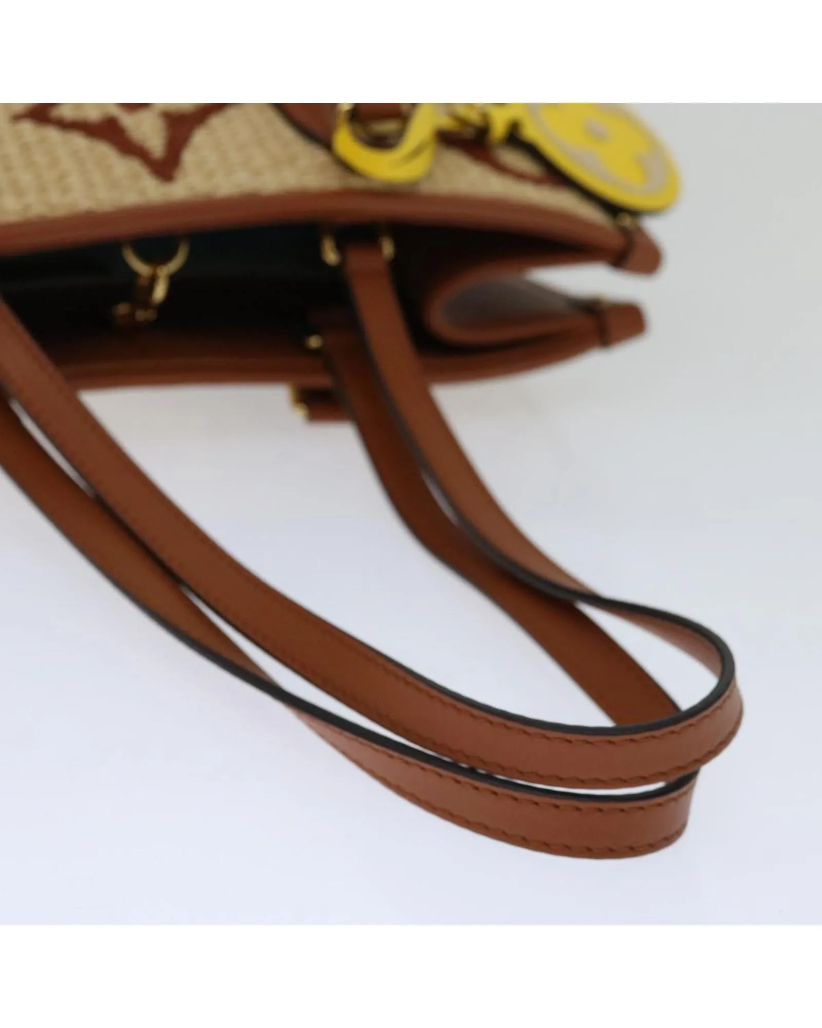 Monogram Raffia On The Go MM Bag 2way Beige LV Auth