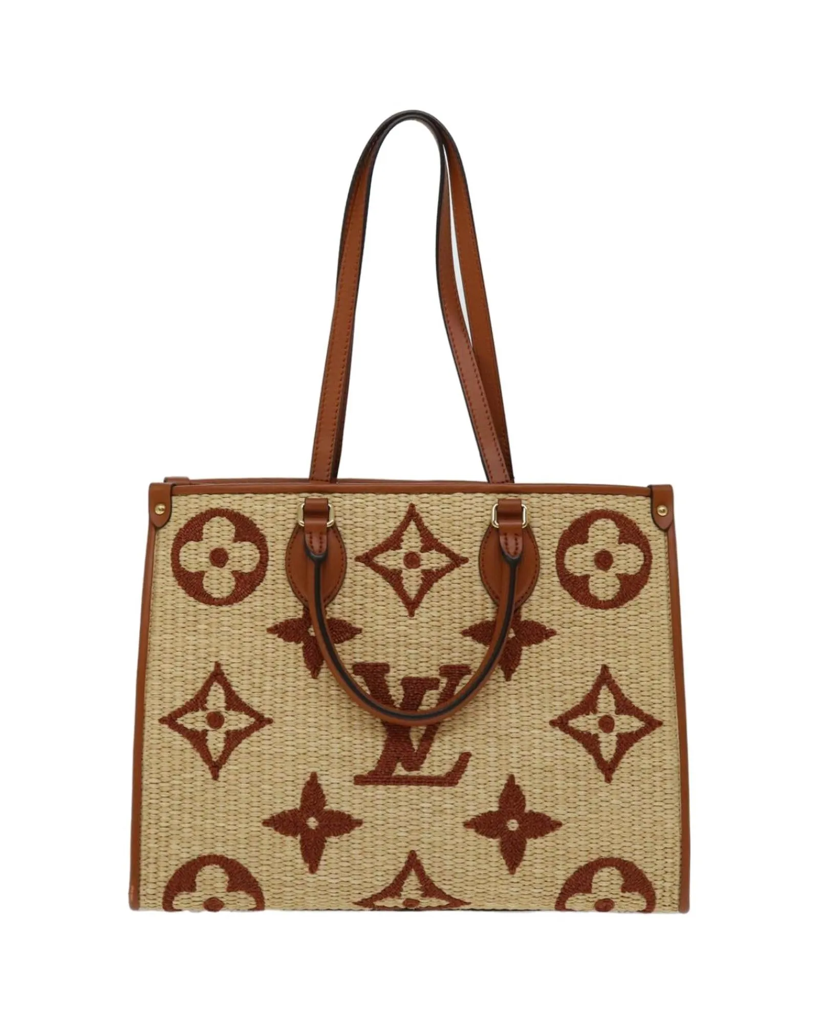 Monogram Raffia On The Go MM Bag 2way Beige LV Auth