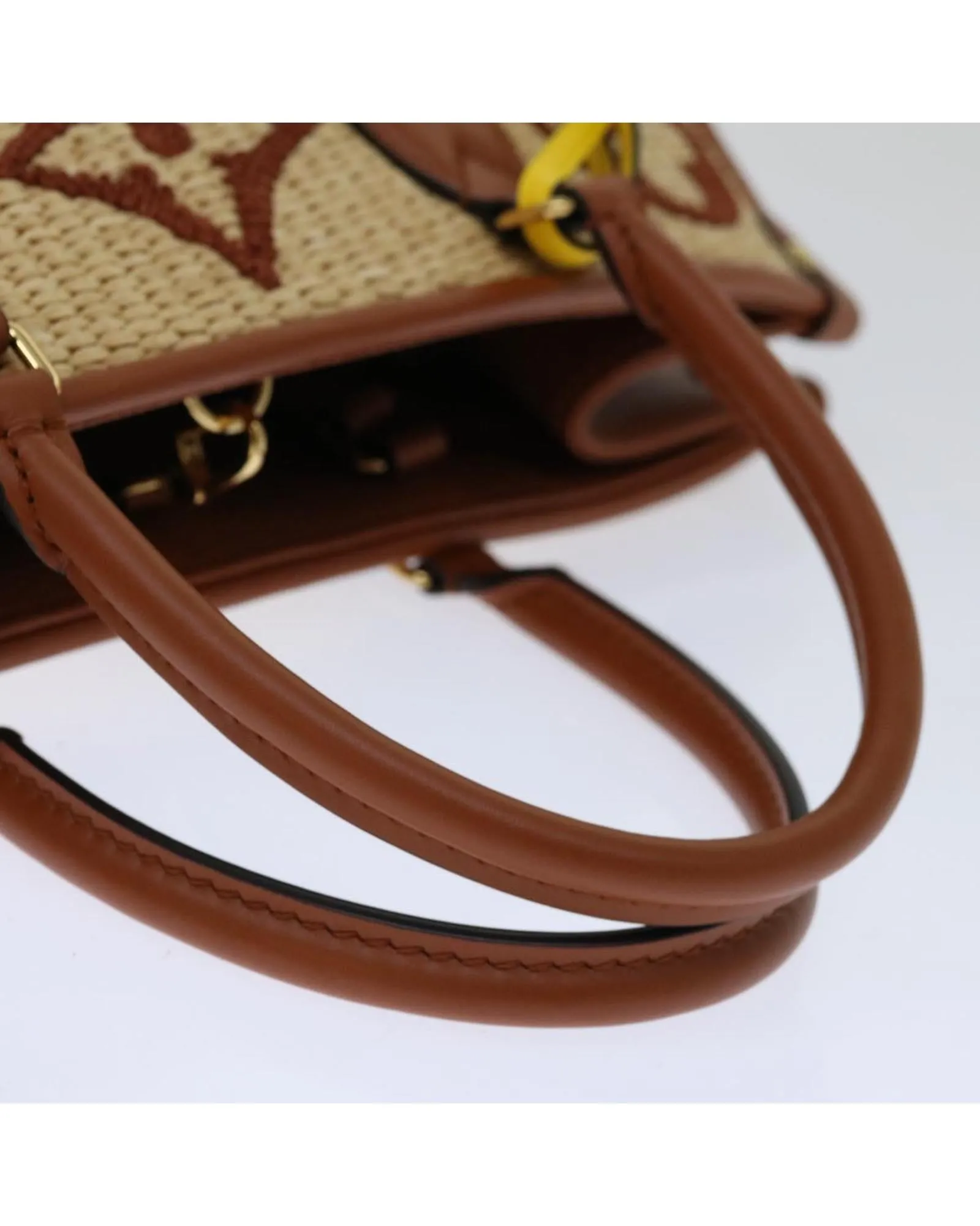 Monogram Raffia On The Go MM Bag 2way Beige LV Auth