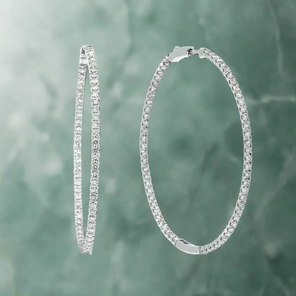 Moxie 4 Carats Round Diamond Inside Out Hoop Earrings in 14k White Gold