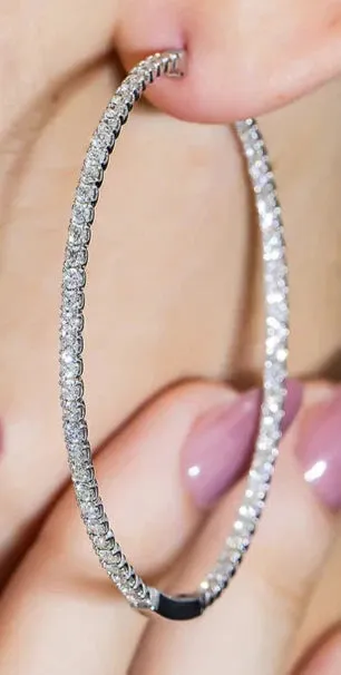 Moxie 4 Carats Round Diamond Inside Out Hoop Earrings in 14k White Gold