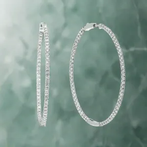 Moxie 4 Carats Round Diamond Inside Out Hoop Earrings in 14k White Gold