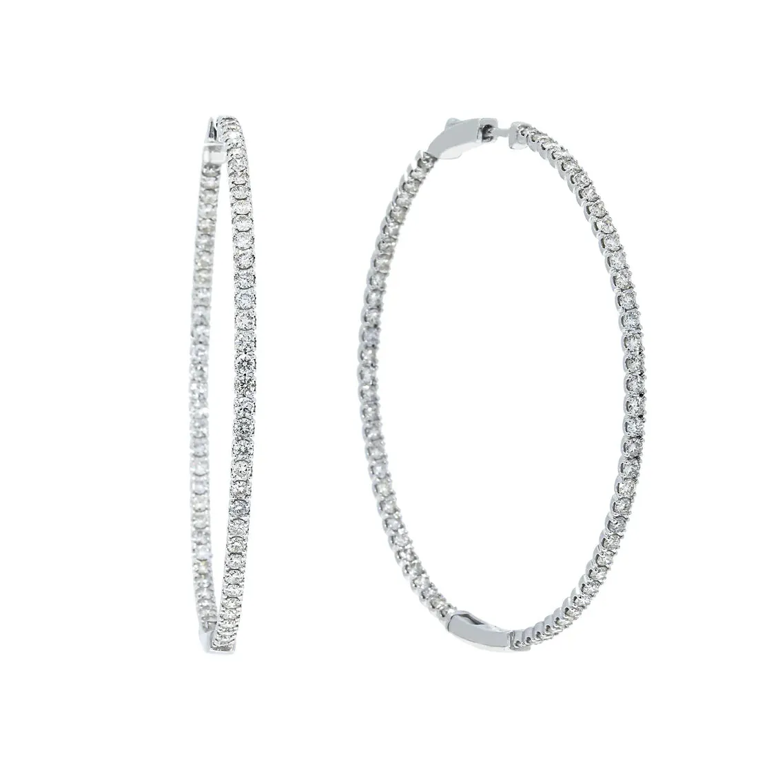 Moxie 4 Carats Round Diamond Inside Out Hoop Earrings in 14k White Gold